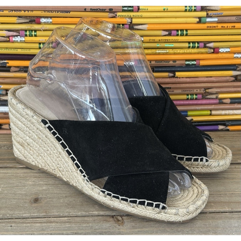 Banana Republic Wedge Espadrille Slides Black Suede Women's 6.5 M